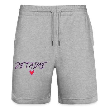 LIEBE. PAAR. GERADE VERHEIRATET. Junggesellinnenabschied. VALENTINSTAG. - Stanley/Stella Unisex Bio Joggingshorts Trainer  - Grau meliert - Vorne - Nik (191cm) & Marisol (170cm)