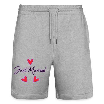 GERADE VERHEIRATET. Junggesellinnenabschied. VALENTINSTAG. PAAR - Stanley/Stella Unisex Bio Joggingshorts Trainer  - Grau meliert - Vorne - Nik (191cm) & Marisol (170cm)