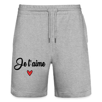 HERZ. PAPA. MAMA. Junggesellinnenabschied. BEBE. KIND. HERZ. FEST - Stanley/Stella Unisex Bio Joggingshorts Trainer  - Grau meliert - Vorne - Nik (191cm) & Marisol (170cm)