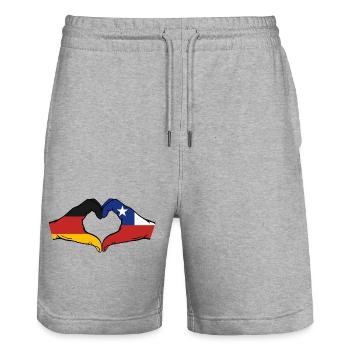 Allemagne Chili Drapeau Mains Coeur Forme - Short de jogging bio TRAINER Stanley/Stella unisexe - gris chiné - Devant - Nik (191cm) & Marisol (170cm)