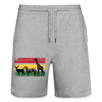 Silhouettes de la savane aux couleurs rastafaries - Short de jogging bio TRAINER Stanley/Stella unisexe - gris chiné - Devant - Nik (191cm) & Marisol (170cm)