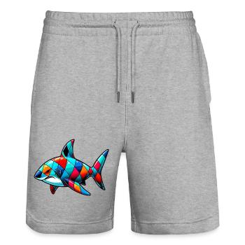Shark - Stanley/Stella Trainer Unisex Organic Jogging Shorts - heather grey - Front - Nik (191cm) & Marisol (170cm)