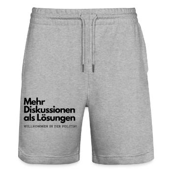 Mehr Diskussionen als Lösungen Willkommen Politik - Stanley/Stella Unisex Bio Joggingshorts Trainer  - Grau meliert - Vorne - Nik (191cm) & Marisol (170cm)