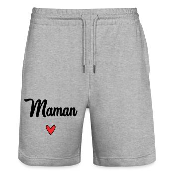 BONNE FÊTE. COEUR. BONNE FÊTE MAMAN. MAMAN - Short de jogging bio TRAINER Stanley/Stella unisexe - gris chiné - Devant - Nik (191cm) & Marisol (170cm)