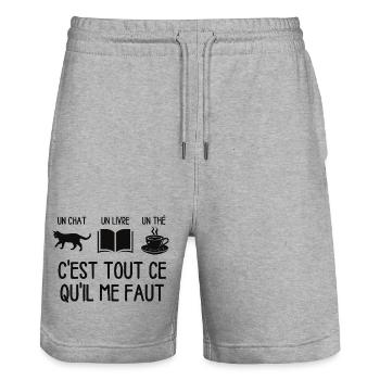 Chat livre thé - Short de jogging bio TRAINER Stanley/Stella unisexe - gris chiné - Devant - Nik (191cm) & Marisol (170cm)