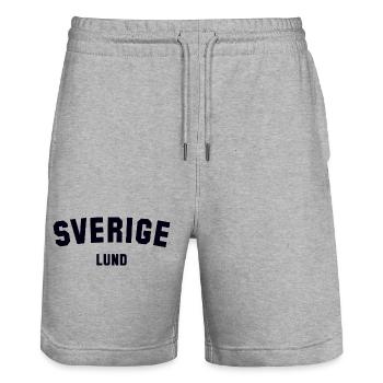 LUND Sweden Schweden - Stanley/Stella Trainer Unisex Organic Jogging Shorts - heather grey - Front - Nik (191cm) & Marisol (170cm)