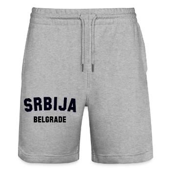 BELGRADE, Serbie, Serbie - Short de jogging bio TRAINER Stanley/Stella unisexe - gris chiné - Devant - Nik (191cm) & Marisol (170cm)