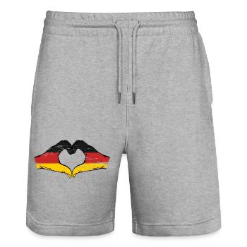 Germany Flag Hands Heart Shape Used - Stanley/Stella Trainer Unisex Organic Jogging Shorts - heather grey - Front - Nik (191cm) & Marisol (170cm)