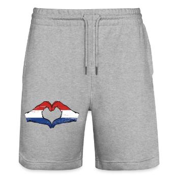 Holland flag hands heart shape used - Stanley/Stella Trainer Unisex Organic Jogging Shorts - heather grey - Front - Nik (191cm) & Marisol (170cm)