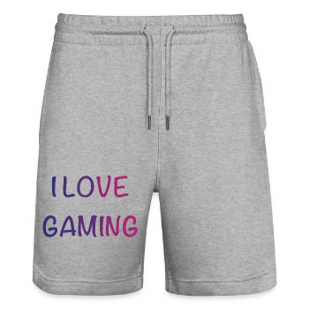 I Love Gaming Gradient Font - Stanley/Stella Trainer Unisex Organic Jogging Shorts - heather grey - Front - Nik (191cm) & Marisol (170cm)