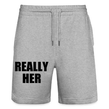 really her - Stanley/Stella Trainer Unisex Organic Jogging Shorts - heather grey - Front - Nik (191cm) & Marisol (170cm)