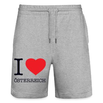 I LOVE ÖSTERREICH Austria - Stanley/Stella Trainer Unisex Organic Jogging Shorts - heather grey - Front - Nik (191cm) & Marisol (170cm)