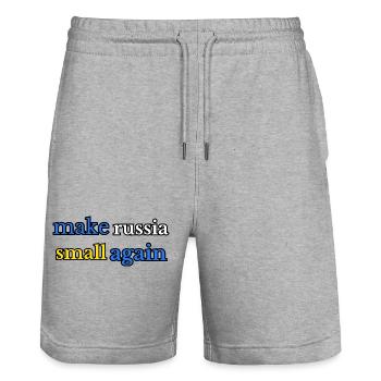 Make russia small again, blau gelb - Stanley/Stella Unisex Bio Joggingshorts Trainer  - Grau meliert - Vorne - Nik (191cm) & Marisol (170cm)