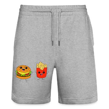 Burger & Fries - Stanley/Stella Unisex Bio Joggingshorts Trainer  - Grau meliert - Vorne - Nik (191cm) & Marisol (170cm)