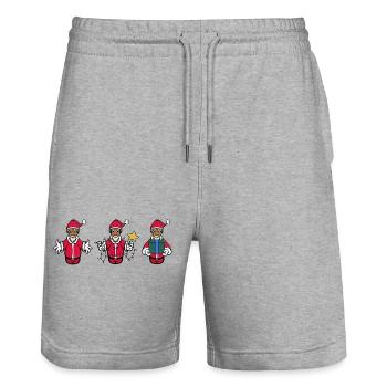 Frohe Weihnachten Weihnachtsmänner - Stanley/Stella Unisex Bio Joggingshorts Trainer  - Grau meliert - Vorne - Nik (191cm) & Marisol (170cm)