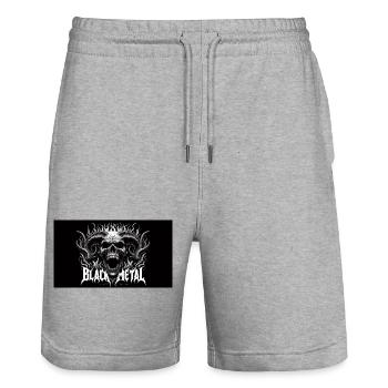 Skull Fire Black Metal Motif - Stanley/Stella Trainer Unisex Organic Jogging Shorts - heather grey - Front - Nik (191cm) & Marisol (170cm)