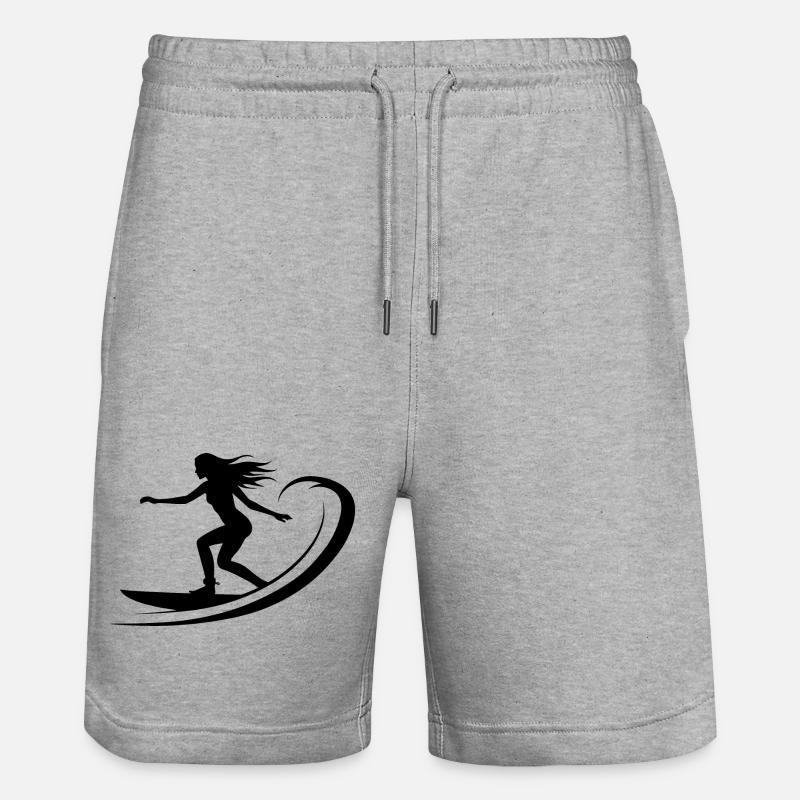 Surfen Mädchen Zeichnung - Stanley/Stella Unisex Bio Joggingshorts Trainer  - Grau meliert