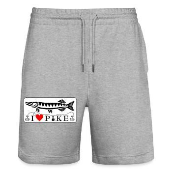 Hechtliebe – Für echte Angler - Stanley/Stella Unisex Bio Joggingshorts Trainer  - Grau meliert - Vorne - Nik (191cm) & Marisol (170cm)