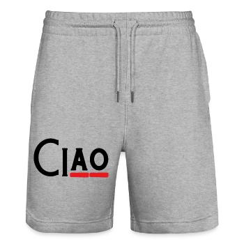 Ciao - Hey - Hello - Hi - Eh bien ? -Au revoir - Short de jogging bio TRAINER Stanley/Stella unisexe - gris chiné - Devant - Nik (191cm) & Marisol (170cm)