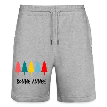 HAPPY NEW YEAR. NEW YEAR'S EVE. BEST WISHES - Stanley/Stella Trainer Unisex Organic Jogging Shorts - heather grey - Front - Nik (191cm) & Marisol (170cm)