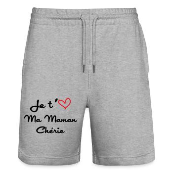 Je t'aime ma maman chérie - fête des mères - Short de jogging bio TRAINER Stanley/Stella unisexe - gris chiné - Devant - Nik (191cm) & Marisol (170cm)