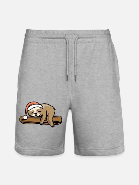 Sloth Christmas Tree Funny Comic Cartoon - Stanley/Stella Trainer Unisex Organic Jogging Shorts - heather grey
