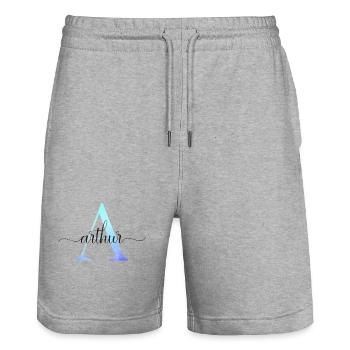 A| Monogram | Name | Achim | Watercolor - Stanley/Stella Trainer Unisex Organic Jogging Shorts - heather grey - Front - Nik (191cm) & Marisol (170cm)