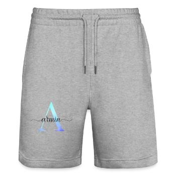 A| Monogram | Name | Armin | Watercolor - Stanley/Stella Trainer Unisex Organic Jogging Shorts - heather grey - Front - Nik (191cm) & Marisol (170cm)