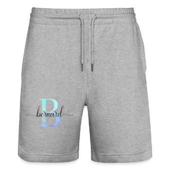 B| Monogramme | Nom | Ben | Aquarelle - Short de jogging bio TRAINER Stanley/Stella unisexe - gris chiné - Devant - Nik (191cm) & Marisol (170cm)