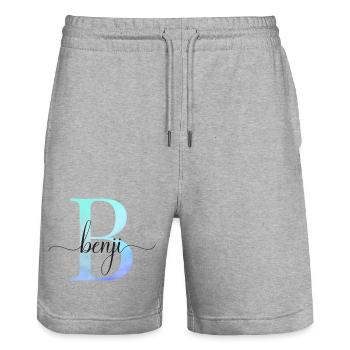 B| Monogram | Name | Benji | Watercolor - Stanley/Stella Trainer Unisex Organic Jogging Shorts - heather grey - Front - Nik (191cm) & Marisol (170cm)