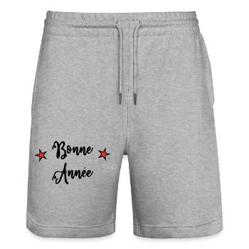 HAPPY NEW YEAR. NEW YEAR'S EVE. BEST WISHES - Stanley/Stella Trainer Unisex Organic Jogging Shorts - heather grey - Front - Nik (191cm) & Marisol (170cm)