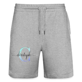 C| Monogram | Name | Christoph | Watercolor - Stanley/Stella Trainer Unisex Organic Jogging Shorts - heather grey - Front - Nik (191cm) & Marisol (170cm)