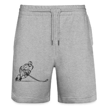 Eishockeyspieler Line Art - Stanley/Stella Unisex Bio Joggingshorts Trainer  - Grau meliert - Vorne - Nik (191cm) & Marisol (170cm)