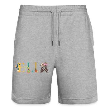 Illustration du nom ELLA avec des fleurs brodées - Short de jogging bio TRAINER Stanley/Stella unisexe - gris chiné - Devant - Nik (191cm) & Marisol (170cm)