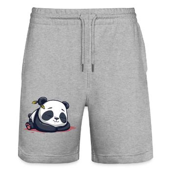 Cute Cartoon of a Sleeping Panda - Adorable design - Stanley/Stella Trainer Unisex Organic Jogging Shorts - heather grey - Front - Nik (191cm) & Marisol (170cm)