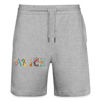 ALICE Name Art With Flowers Embroidered - Stanley/Stella Trainer Unisex Organic Jogging Shorts - heather grey - Front - Nik (191cm) & Marisol (170cm)