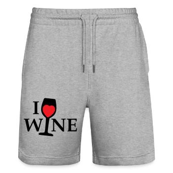 Ich liebe Wein, ich liebe Wein mit einem roten Herzen - Stanley/Stella Unisex Bio Joggingshorts Trainer  - Grau meliert - Vorne - Nik (191cm) & Marisol (170cm)