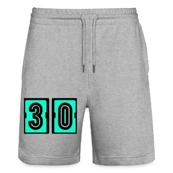 30. 30 YEARS. 30th ANNIVERSARY. 30 YEARS ANNIVERSARY. - Stanley/Stella Trainer Unisex Organic Jogging Shorts - heather grey - Front - Nik (191cm) & Marisol (170cm)