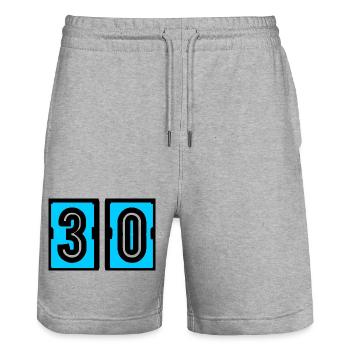 30. 30 YEARS. 30th ANNIVERSARY. 30 YEARS ANNIVERSARY. - Stanley/Stella Trainer Unisex Organic Jogging Shorts - heather grey - Front - Nik (191cm) & Marisol (170cm)
