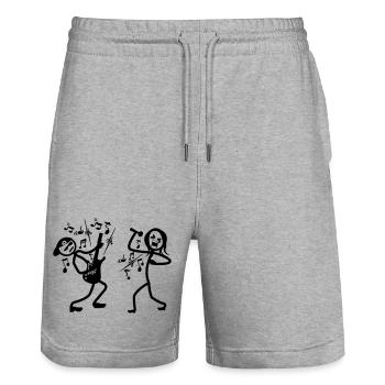 Guitarist and singer - Stanley/Stella Trainer Unisex Organic Jogging Shorts - heather grey - Front - Nik (191cm) & Marisol (170cm)