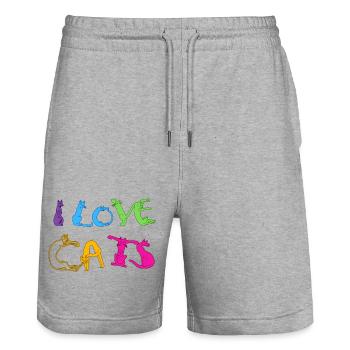 J’adore les chats - Short de jogging bio TRAINER Stanley/Stella unisexe - gris chiné - Devant - Nik (191cm) & Marisol (170cm)