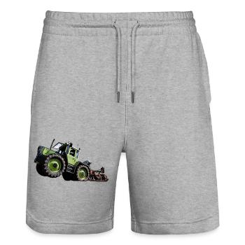 Tracteur vert MB trac 1300 démarreur haut - Short de jogging bio TRAINER Stanley/Stella unisexe - gris chiné - Devant - Nik (191cm) & Marisol (170cm)