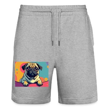 Süßer Mops im Pop-Art-Stil Design Hundeliebhaber - Stanley/Stella Unisex Bio Joggingshorts Trainer  - Grau meliert - Vorne - Nik (191cm) & Marisol (170cm)