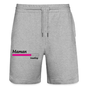 Maman loading... Please Wait - Future Mère - Short de jogging bio TRAINER Stanley/Stella unisexe - gris chiné - Devant - Nik (191cm) & Marisol (170cm)