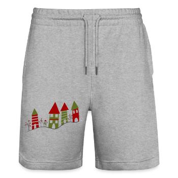 Hübsches verschneites Dorf im Winter - Stanley/Stella Unisex Bio Joggingshorts Trainer  - Grau meliert - Vorne - Nik (191cm) & Marisol (170cm)