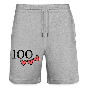 100. 100 YEARS. 100th ANNIVERSARY. BIRTHDAY 100 - Stanley/Stella Trainer Unisex Organic Jogging Shorts - heather grey - Front - Nik (191cm) & Marisol (170cm)