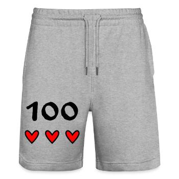 100. 100 YEARS. 100th ANNIVERSARY. BIRTHDAY 100 - Stanley/Stella Trainer Unisex Organic Jogging Shorts - heather grey - Front - Nik (191cm) & Marisol (170cm)
