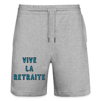 RETIREMENT. HOLIDAY. RETIREMENT. RETIRED. RETIREMENT. - Stanley/Stella Trainer Unisex Organic Jogging Shorts - heather grey - Front - Nik (191cm) & Marisol (170cm)