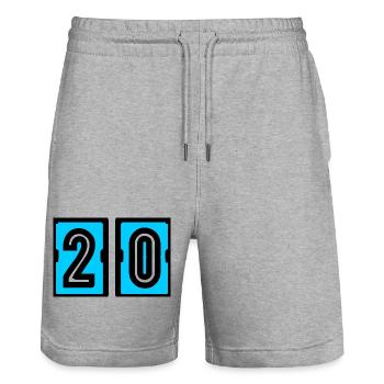 20. 20e ANNIVERSAIRE. ANNIVERSAIRE 20 ANS. 20 ANS. - Short de jogging bio TRAINER Stanley/Stella unisexe - gris chiné - Devant - Nik (191cm) & Marisol (170cm)