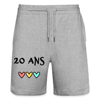 20. 20 ANS. 20e ANNIVERSAIRE. ANNIVERSAIRE 20 ANS. - Short de jogging bio TRAINER Stanley/Stella unisexe - gris chiné - Devant - Nik (191cm) & Marisol (170cm)